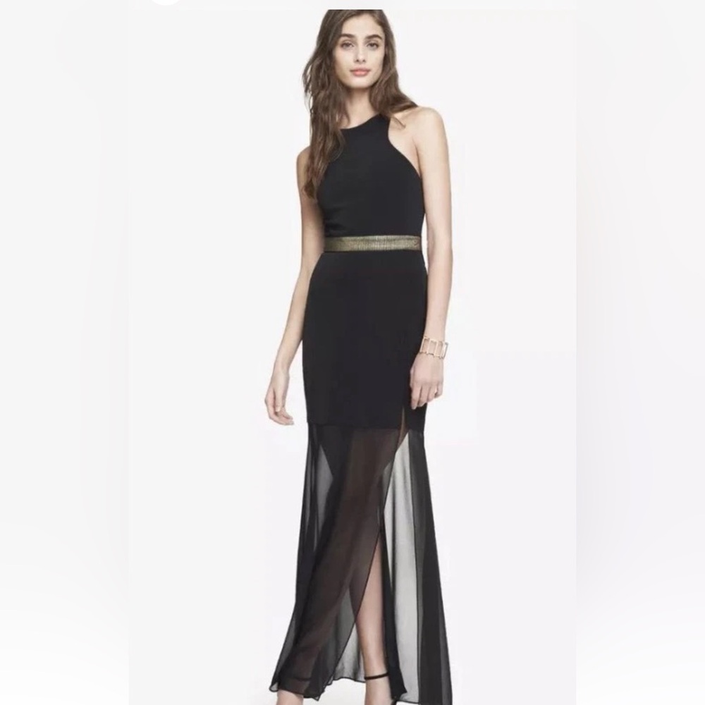 EXPRESS $118 BLACK CRISSCROSS BACK SHEER‎ MAXI DRESS SIZE 8 Sexy NEW
